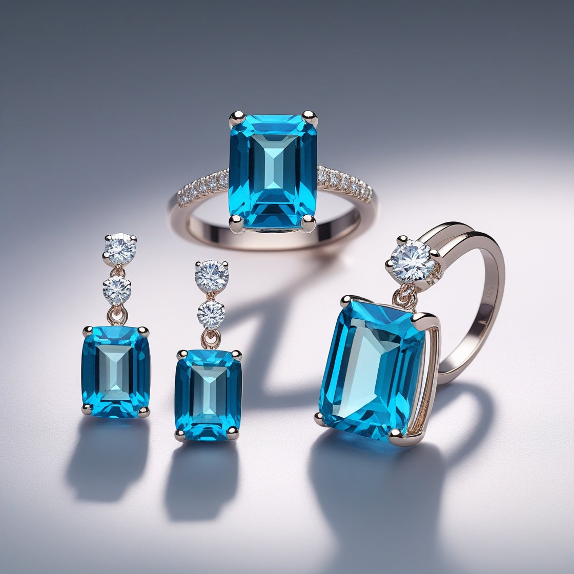 Set de Topacio Azul Natural de Alta Calidad