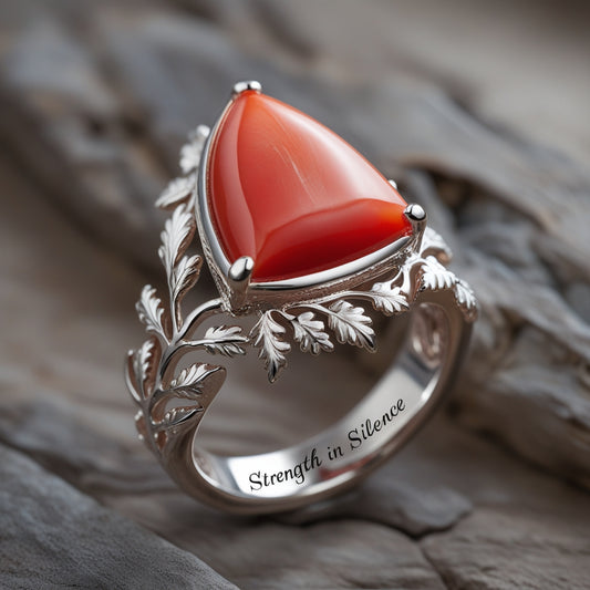 Anillo de coral rojo natural