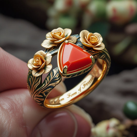 Anillo de coral rojo natural