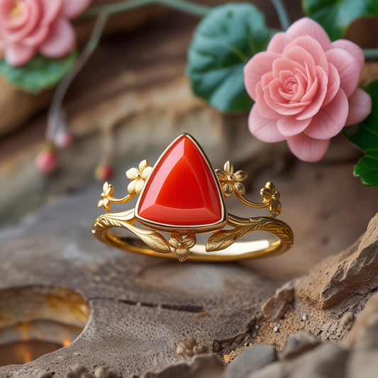 Anillo de coral rojo natural