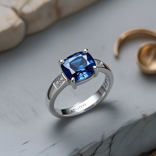 Anillo de Zafiro Azul Natural de Alta Calidad