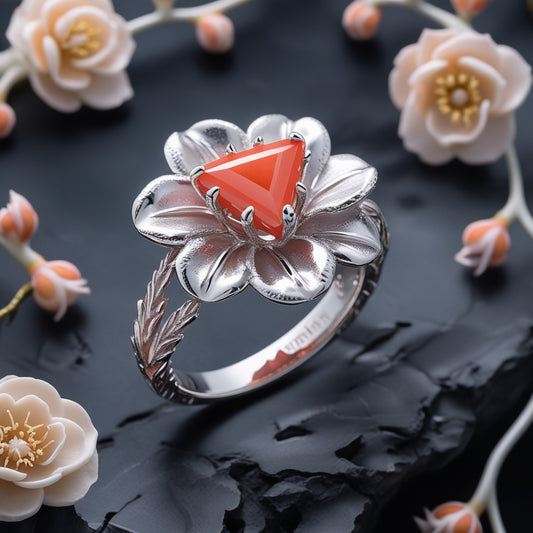 Anillo de coral rojo natural