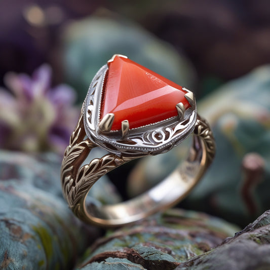 Anillo de coral rojo natural