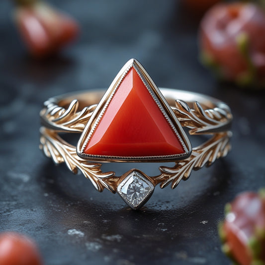 Anillo de coral rojo natural
